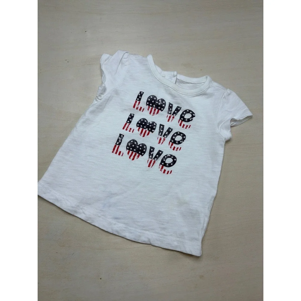 Gymboree Baby Girl White Patriotic Love American Flag T-Shirt 6-12 Months‎